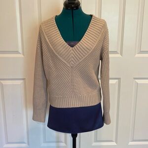 Abercrombie cable knit v-neck sweater in beige.